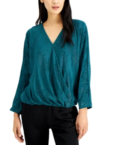 Shop Alfani Embellished Surplice Top, Created For Macy's In Teal Motif