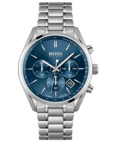 Shop Hugo Boss Men's Chronograph Champion Stainless Steel Bracelet Watch 44mm In Silver