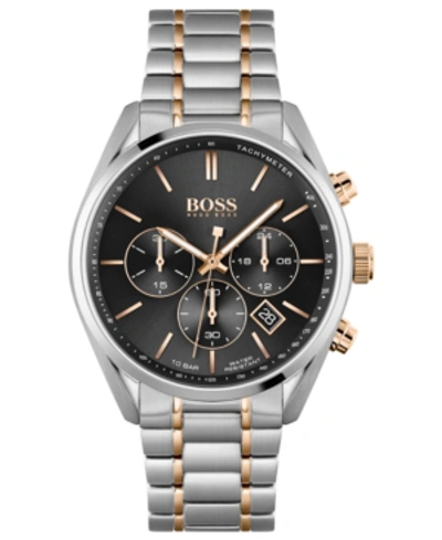 Shop Hugo Boss Men's Chronograph Champion Stainless Steel Bracelet Watch 44mm In Silver & Rose Gold