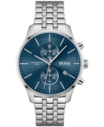 Shop Hugo Boss Men's Chronograph Associate Stainless Steel Bracelet Watch 42mm In Silver