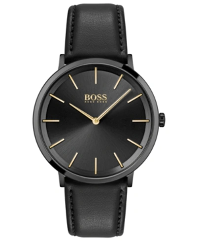 Shop Hugo Boss Men's Skyliner Black Leather Strap Watch 40mm Women's Shoes