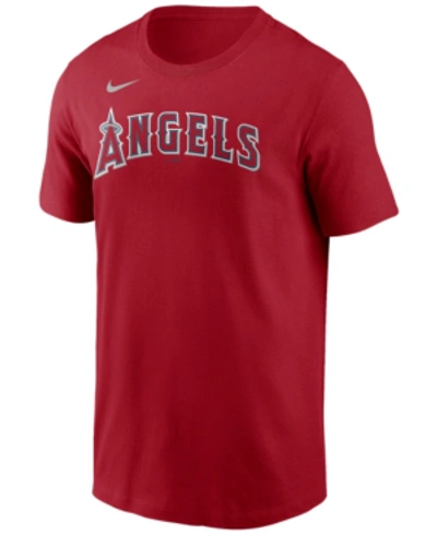 Shop Nike Los Angeles Angels Men's Swoosh Wordmark T-shirt In Red