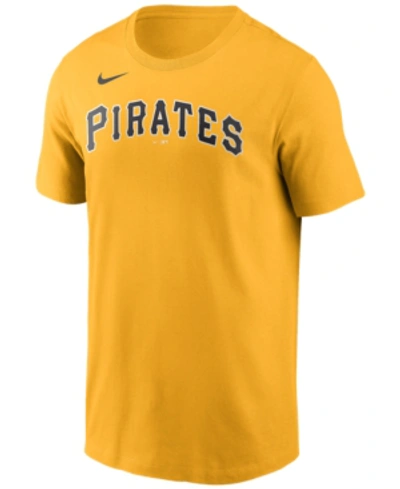 Shop Nike Pittsburgh Pirates Men's Swoosh Wordmark T-shirt In Gold