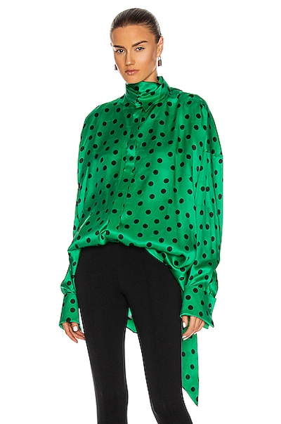 Shop Balenciaga Fluid Scarf Tuxedo Top In Green & Black