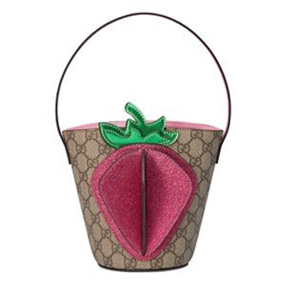 Shop Gucci Beige Gg 3d Strawberry Handbag In Blue