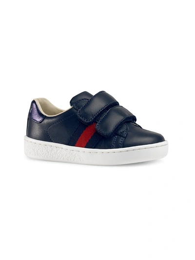 Shop Gucci Baby's & Toddler's Web-trim Leather Sneakers In Blue