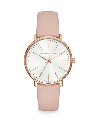 Shop Michael Kors Women's Pyper Rose Goldtone And Leather Strap Watch In Pink