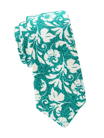 Shop Kiton Men's Large Floral Silk Tie In Teal
