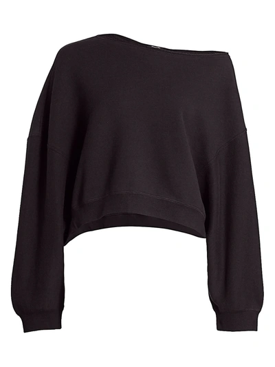 Shop R13 Women's Patti Asymmetric Puff-sleeve Off-the-shoulder Sweatshirt In Black