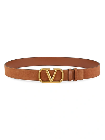 Shop Valentino Garavani V Logo Reversible Belt In Cognac