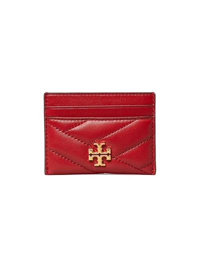 Shop Tory Burch Women's Kira Chevron Leather Card Case In Redstone