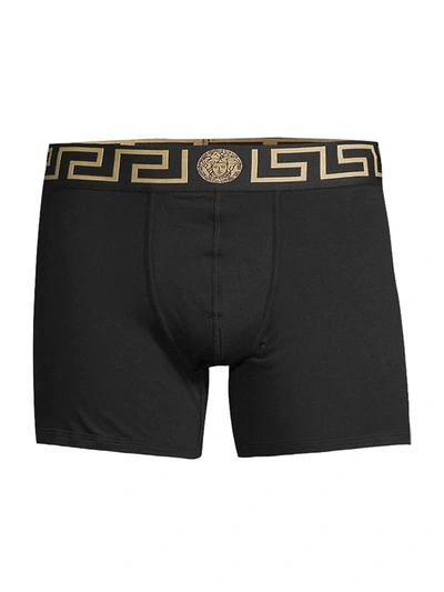 Shop Versace Men's Logo Trunks In Black Gold
