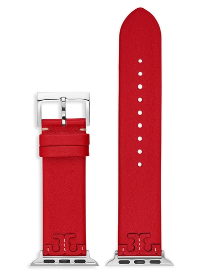 Shop Tory Burch The Mcgraw Apple Watch Leather Watch Strap/38mm & 40mm In Red