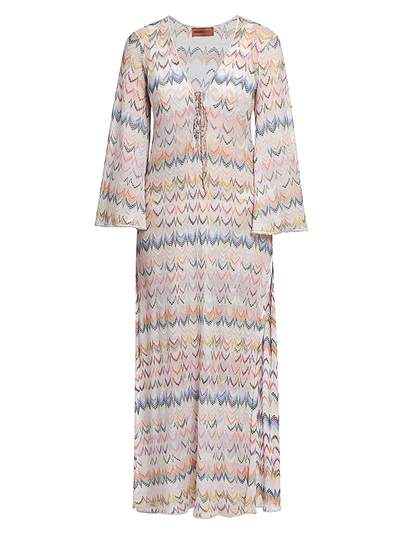 Shop Missoni Multicolor Zigzag Longline Coverup In Neutral