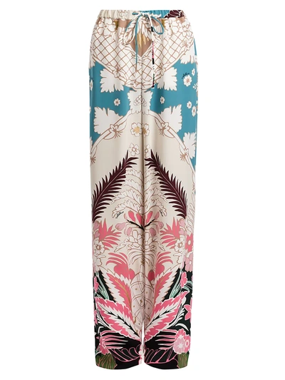 Shop Valentino Tapestry Wide-leg Silk Trousers In Light Blue
