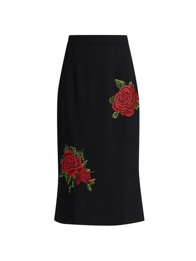 Shop Dolce & Gabbana Rose Knit Skirt In Nero