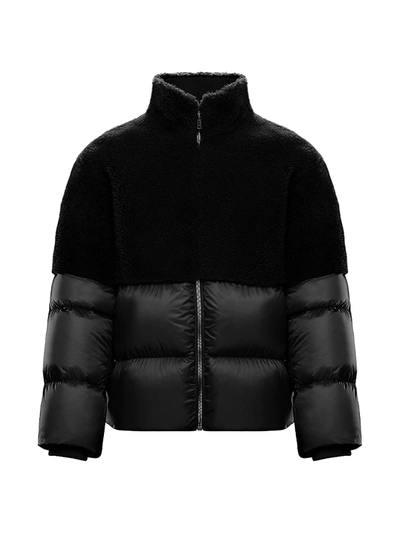 Shop Moncler Coyote Woven & Shearling Down Coat In Black
