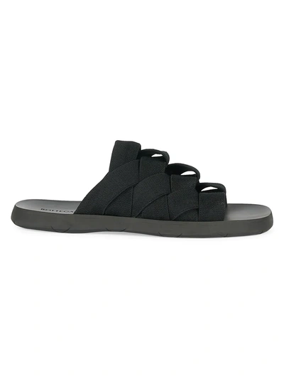 Shop Bottega Veneta Men's Intrecciato Fabric Leather Sandals In Black