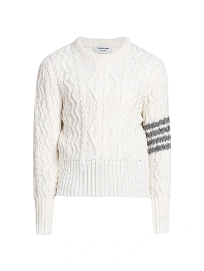 Shop Thom Browne Classic Aran Merino Wool Sweater In White