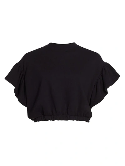 Shop Alice And Olivia Joline Ruffle-sleeve Crop Sweatshirt In Black