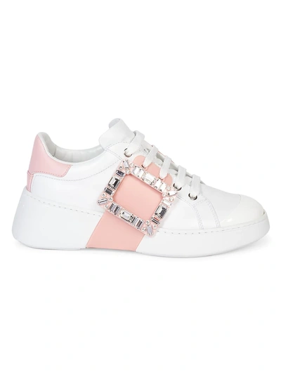 Shop Roger Vivier Women's Viv Crystal Buckle Skate Sneakers In White Pink