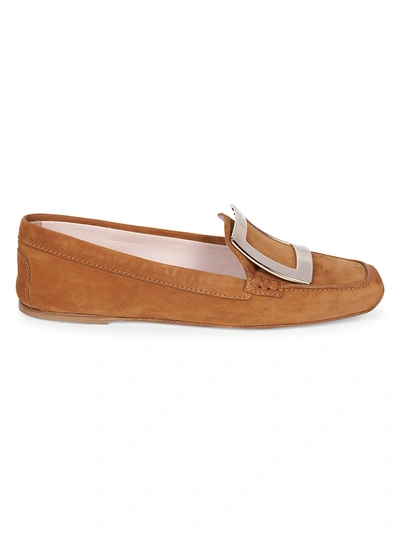 Shop Roger Vivier Viv Driver Suede Loafers In Cognac