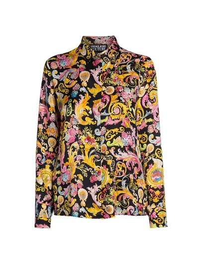Shop Versace Jeans Couture Versailles Printed Blouse In Black