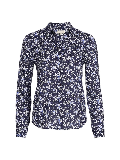 Shop L Agence Holly Printed Floral Blouse In Navy Ivory Butterfly Floral
