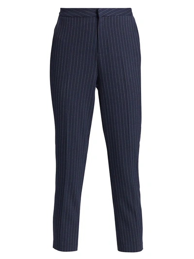 Shop L Agence Sawyer Cropped Trousers In Navy Ivory Pinstripe