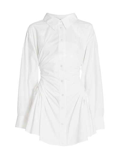 Shop Alexander Wang T Long-sleeve Waist Gathered Shirtdress In Bright White