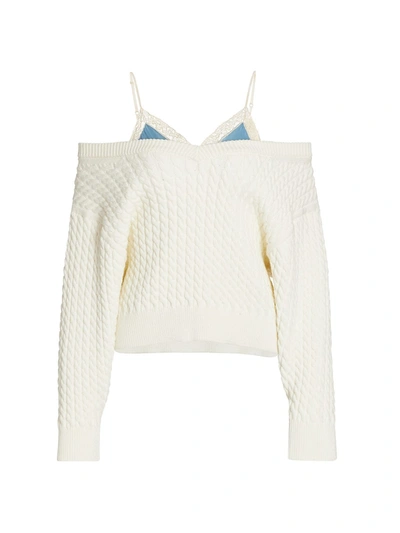 Shop Alexander Wang T V-neck Cable Knit Camisole Sweater In Soft White