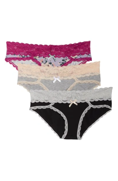 Shop Honeydew Intimates Ahna 3-pack Hipster Panties In Black/ Silver Floral