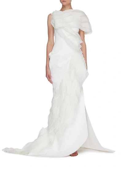 Shop Maticevski Serene' Tulle Drape Side Slit Gown In White