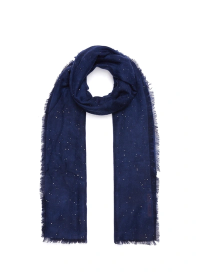 Shop Ama Pure 'starlight Perla' Fringe Cashmere Scarf In Blue