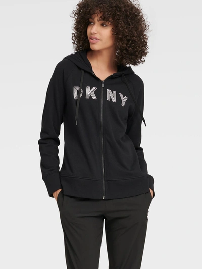 Shop Dkny Men's Zip Front Logo Hoodie In Black
