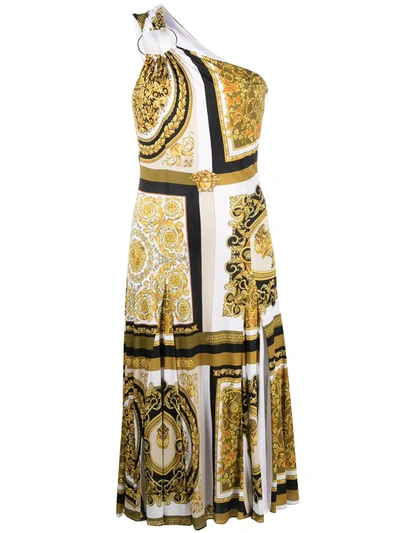 Shop Versace Baroque-print One-shoulder Dress In White