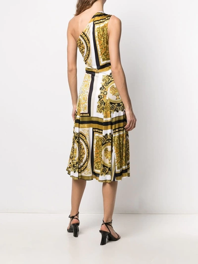 Shop Versace Baroque-print One-shoulder Dress In White