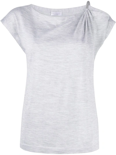 Shop Brunello Cucinelli Cut-out Shoulder T-shirt In Grey