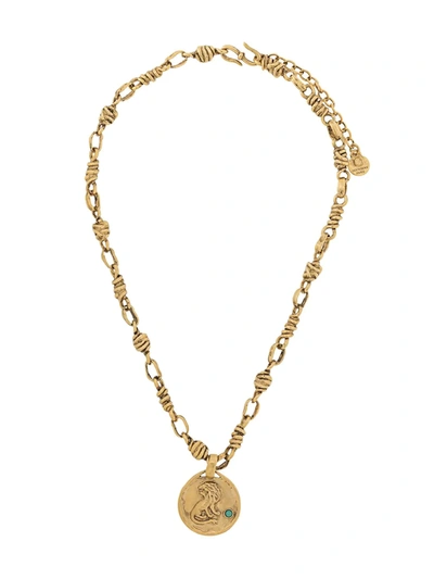 Shop Goossens Talisman Leo Mini Medal Necklace In Gold