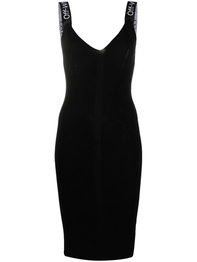 Shop Off-white Logo Strap Bodycon Dress In Black