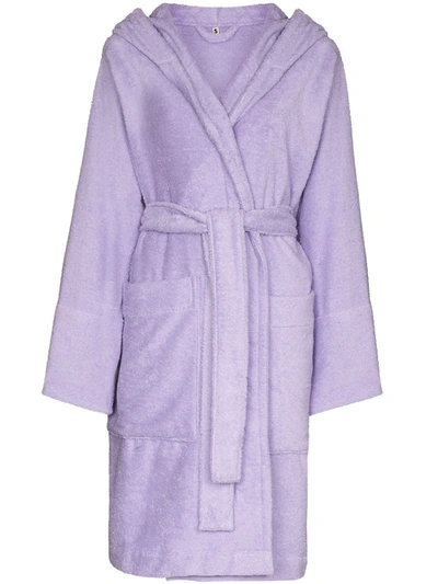 Shop Tekla Hooded Organic Cotton Robe In Purple