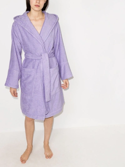 Shop Tekla Hooded Organic Cotton Robe In Purple