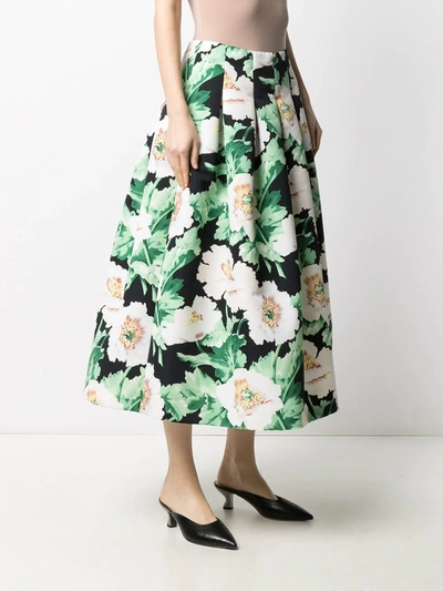 Shop Oscar De La Renta Floral-print Pleated Skirt In Black