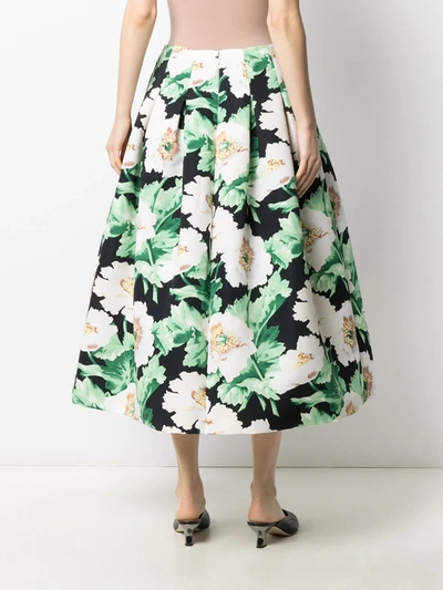 Shop Oscar De La Renta Floral-print Pleated Skirt In Black