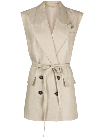 Shop Brunello Cucinelli Double-breasted Sleeveless Blazer In Neutrals