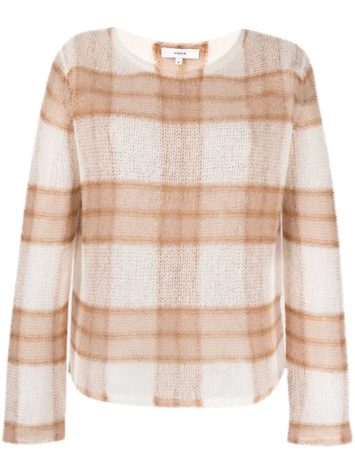 Shop Vince Check-pattern Open-knit Jumper In White