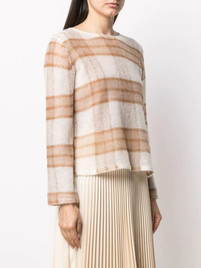 Shop Vince Check-pattern Open-knit Jumper In White