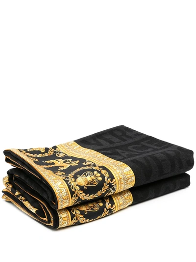 Shop Versace Home Baroque-print Blanket In Black
