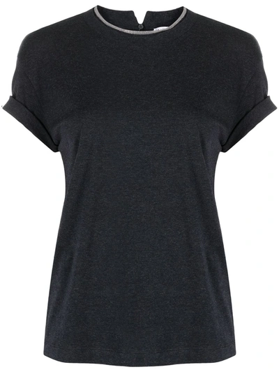 Shop Brunello Cucinelli Crystal-trim Short-sleeve T-shirt In Grey