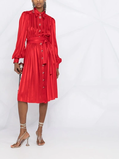 Shop Dolce & Gabbana Balloon Sleeve Striped Dress In Red